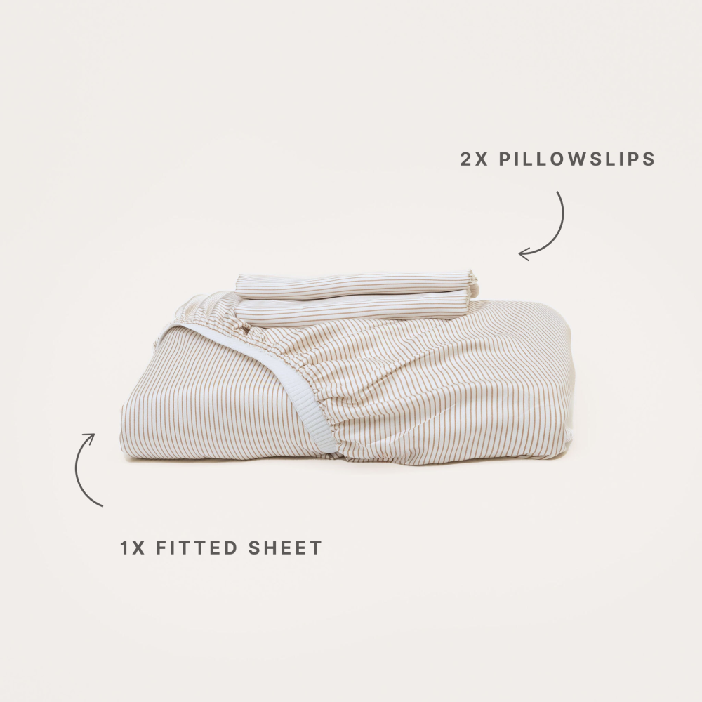 Bamboo Fitted Sheet & Pillowslips - Mocha Stripe