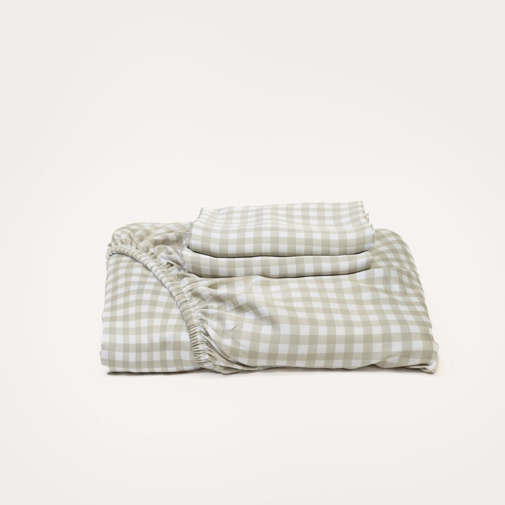 Bamboo Fitted Sheet & Pillowslips - Olive Gingham